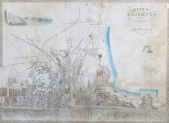 J. Sleath, Plan of Brighton and its Environs, drawn from Actual Surveys, engraving with later hand-colouring and ink annotations