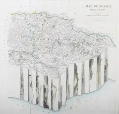 Benjamin Rees Davies, Map of Sussex, Part I, East, engraving with later hand-colouring