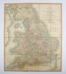 John Cary, Cary's Reduction of his Large Map of England and Wales with Part of Scotland, engraving in 20 sections with hand colouring