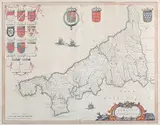 Joan Blaeu, Cornubia Sive Cornwallia' (Map of the County of Cornwall), engraving with later hand-colouring