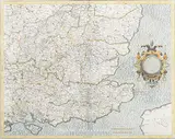 Jodicus Hondius, Warwicum, Northamtonia, Huntingdonia, Cantabrigia, Suffolcia, Oxonium, Buckinghamia, Bedfordia, Hartfordia, Essexia, Berceria, Middelsexia, Southhatonia, Surria, Cantiu & Southsexia' (Map of South Eas, engraving with later hand-colouring on laid paper