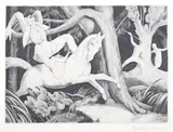 Stephen Gooden, Hunting Scene in a Forest, 1923, engraving on cream wove paper