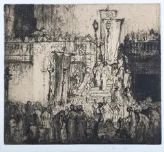 Frank Brangwyn, A Procession, Genoa, etching