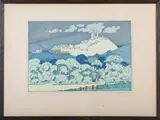 Philip Gregory Needell, Corfe, 1924, woodcut in colours