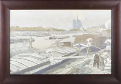 Henri Rivière, View of the Seine and Notre Dame, Paris, lithograph in colours