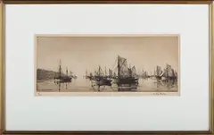 Arthur Briscoe, Brixham Trawlers, monochrome etching circa 1929