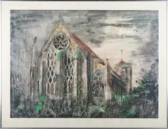 John Egerton Piper, Dorchester Abbey from the East, offset lithograph