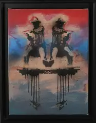 Jim Starr, Double Trouble, mixed media screenprint with spray paint on canvas laid onto board