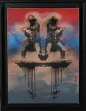 Jim Starr, Double Trouble, mixed media screenprint with spray paint on canvas laid onto board