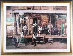 Jimi Claybrooks, Buy Me Some Blues' (Mississippi Delta blues musicians Sleepy John Estes, Leadbelly, B.B. King, Muddy Waters, Robert Johnson, Howlin' Wolf and John Lee Hooker), colour print