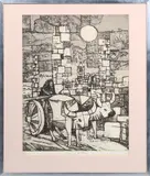 Julian Trevelyan, Tower & Oxen, etching with aquatint