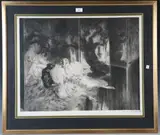 Le Paravent by Louis Icart, colour etching with aquatint published by Les Graveurs Modernes circa 1926, sold Aug 2022