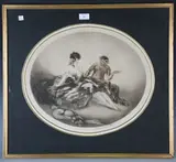 Storyteller/La Bonne Histoire by Louis Icart, oval colour etching circa 1926, sold Aug 2022