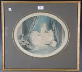 Blue Alcove/L'Alcôve Bleue by Louis Icart, oval colour etching with aquatint circa 1929, sold Aug 2022