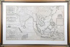 Herman Moll, A Map of the East-Indies and the adjacent Countries; with the Settlements, Factories and Territories, explaining what belongs to England, Spain, France, Holland, Denmark, Portugal &c…, engraving on laid paper