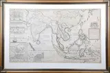 Herman Moll, A Map of the East-Indies and the adjacent Countries; with the Settlements, Factories and Territories, explaining what belongs to England, Spain, France, Holland, Denmark, Portugal &c…, engraving on laid paper
