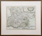 Robert Morden, Essex' (Map of the County), engraving with later hand-colouring on laid paper