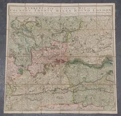 John Andrews, Andrews's New and Accurate Map of the Country Thirty Miles Round London…, engraving with hand-colouring in 24 sections