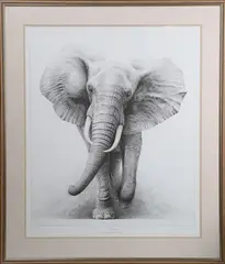 Gary Hodges, The Charge' (Bull African Elephant), monochrome print
