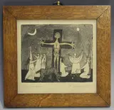 Anne Wienholt, Crucifixion, etching with hand-colouring