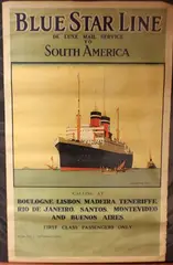 Blue Star Line de Luxe Mail Service to South America' (Travel Poster) by Norman Wilkinson, lithograph, sold Jan 2022