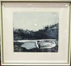Charles Bartlett, Yachts at Pin Mill, soft ground colour etching with aquatint