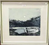 Charles Bartlett, Yachts at Pin Mill, soft ground colour etching with aquatint