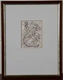 David Jones, Reclining Cat, engraving in sepia brown ink on vellum
