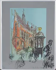 Feliks Topolski, The Three Judges, Grays Inn, colour silkscreen