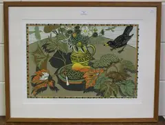 Richard Bawden, Stealing Grapes, colour lithograph