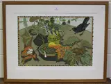 Richard Bawden, Stealing Grapes, colour lithograph