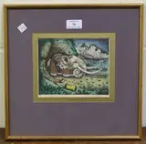 Patrick Woodroffe, Mickey in his Cave, 1971, hand-coloured etching