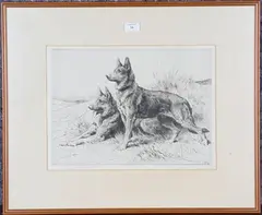 Alsatians by Herbert Dicksee, etching, sold Aug 2021