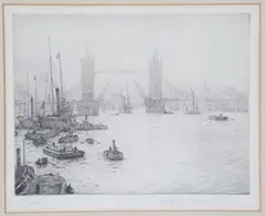 Rowland Langmaid, Tower Bridge', and 'St Paul's from Blackfriars', two early 20th century etchings, both signed and titled in pencil