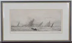 William Lionel Wyllie, Cowes Week, Yachts Racing in Squally Weather, monochrome etching