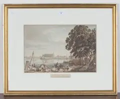Paul Sandby, Eton College from Crown Corner, hand-coloured etching with aquatint