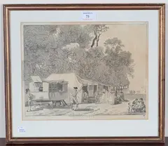 Paul Sandby, The Fair Stationer in Hyde Park, 1780, etching hand-coloured in monochrome published 1780