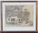 Paul Sandby, The Fair Stationer in Hyde Park, 1780, etching hand-coloured in monochrome published 1780