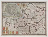 John Speed, Somerset-shire Described ad into Hundreds devided, with the plot of the famous and most wholsom waters and citie of Bathe' (Map of Somerset), engraving with later colour