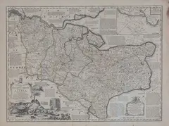 Emanuel Bowen, An Accurate Map of the County of Kent Divided into its Lathes, engraving later coloured in outline