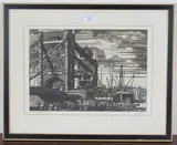 Clarence E. Blackburn, The Tower Bridge, London, monochrome etching heightened with white