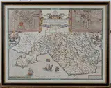 John Speed, Glamorgan Shyre with the sittuations of the cheife towne Cardyff and ancient Landaffe described' (Map of the Vale of Glamorgan with Town Plan for Cardiff and Llandaff), engraving with later colour