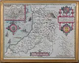 John Speed, Cardigan Shyre described with the shire town' (Map of the Ancient Welsh County with Town Plan of Cardigan), engraving with later colour