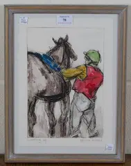 Alison Milner-Gulland, Saddling up, mixed media etching