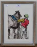 Alison Milner-Gulland, Saddling up, mixed media etching