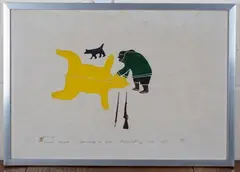 Imoona Karpik, Skinning a Bear, colour intaglio print
