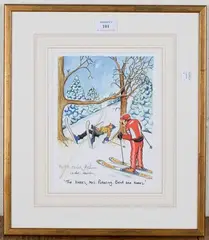 Oliver Preston, Skiing Cartoons, four 20th century colour prints, all signed and editioned in pencil