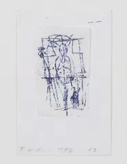 Virgin Mary', monoprint tipped onto backing card, signed, dated 1990 and inscribed '63 to backing card recto, Caroline Wiseman Modern and Contemporary labels verso by Tracey Emin, 1990, print 8.5cm x 5cm, sold Jul 2020