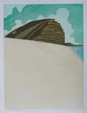 John Brunsdon, Cliffs at West Bay, colour etching