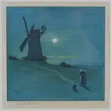 Cecil Aldin, The Mill (Woman and Dog approaching a Windmill), colour lithograph circa 1924